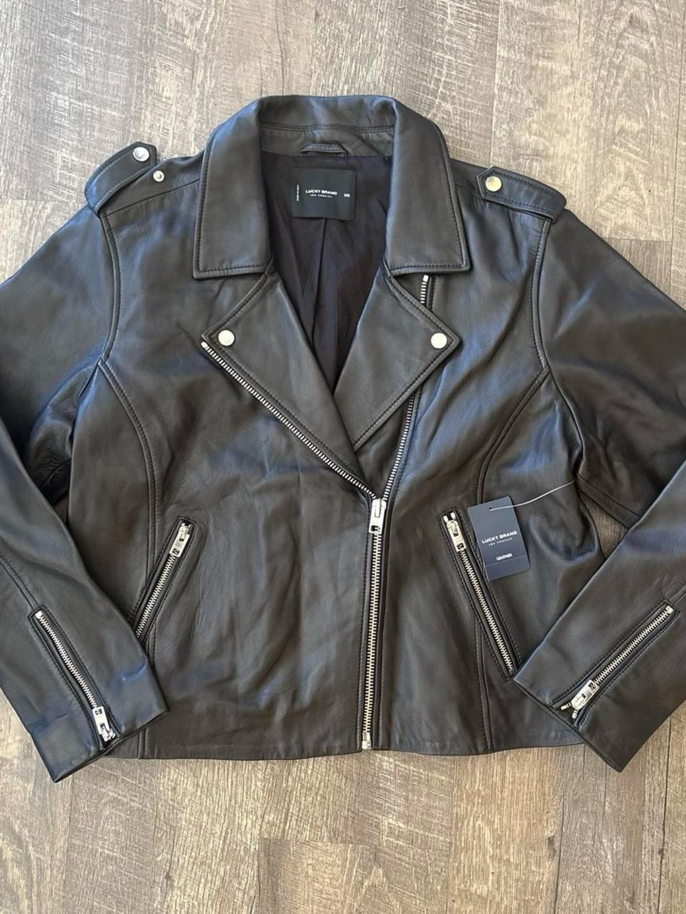 Lucky Brand Black Leather Asymmetrical Moto Jacket